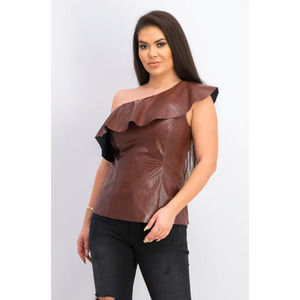INC Sleeveless Asymmetrical Neckline Top, Women's Size S - Deep Sienna Brown